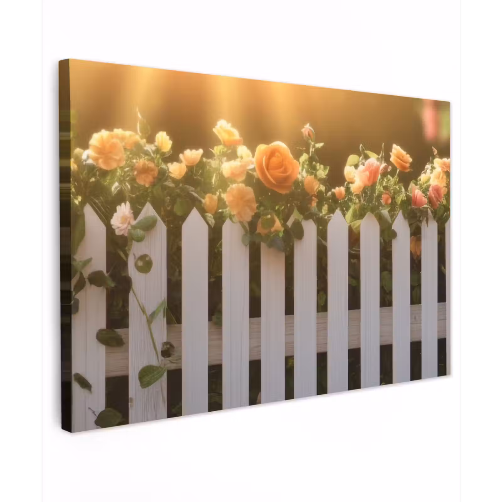 Canvas schilderij - Rozen - Hek - Zonlicht — 1