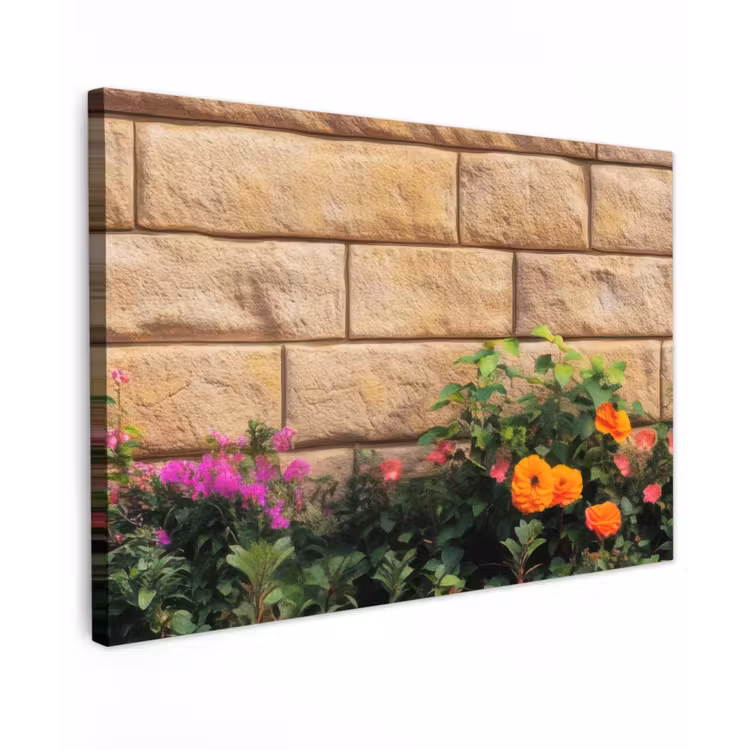 Canvas schilderij - Bloemen - Bakstenen - Kleurrijk — 1