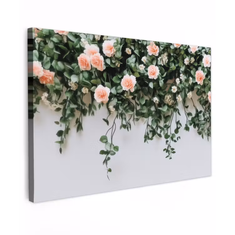 Canvas schilderij - Bloemen - Muur - Rozen - Groen — 1