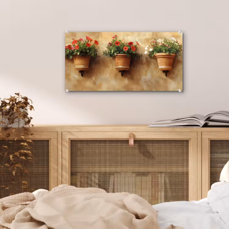 Glas schilderij - Bloempotten - Muur - Vintage — 5