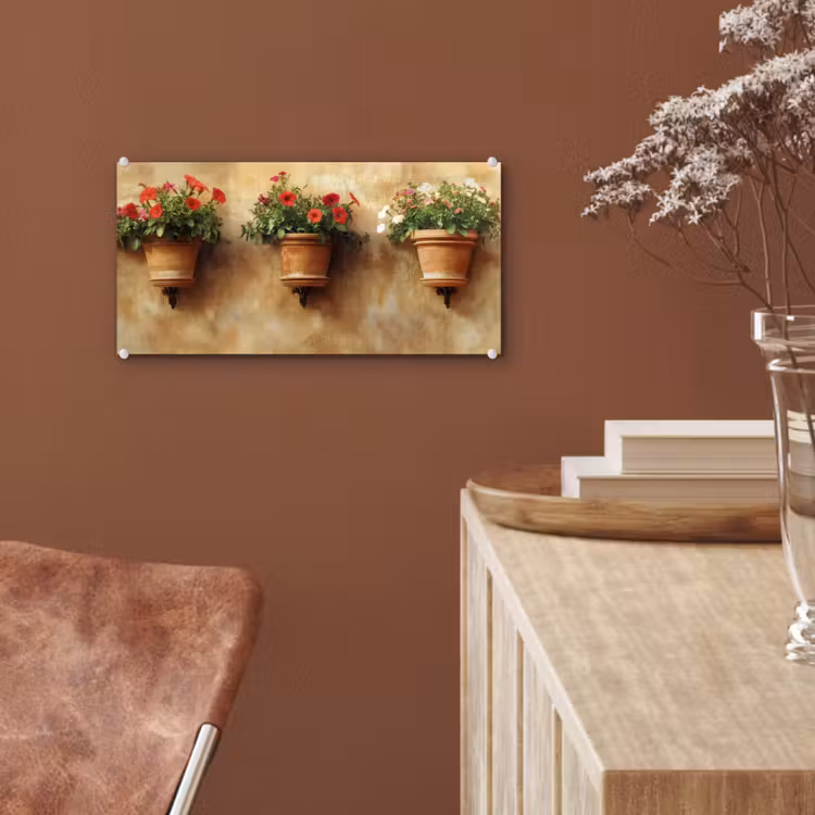 Glas schilderij - Bloempotten - Muur - Vintage — 6
