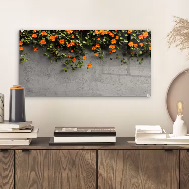 Glas schilderij - Bloemen - Muur - Oranje — 2