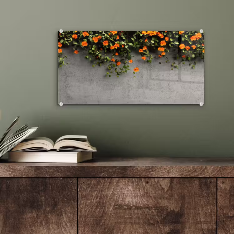 Glas schilderij - Bloemen - Muur - Oranje — 4