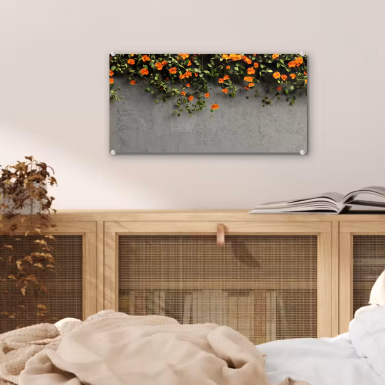 Glas schilderij - Bloemen - Muur - Oranje — 5