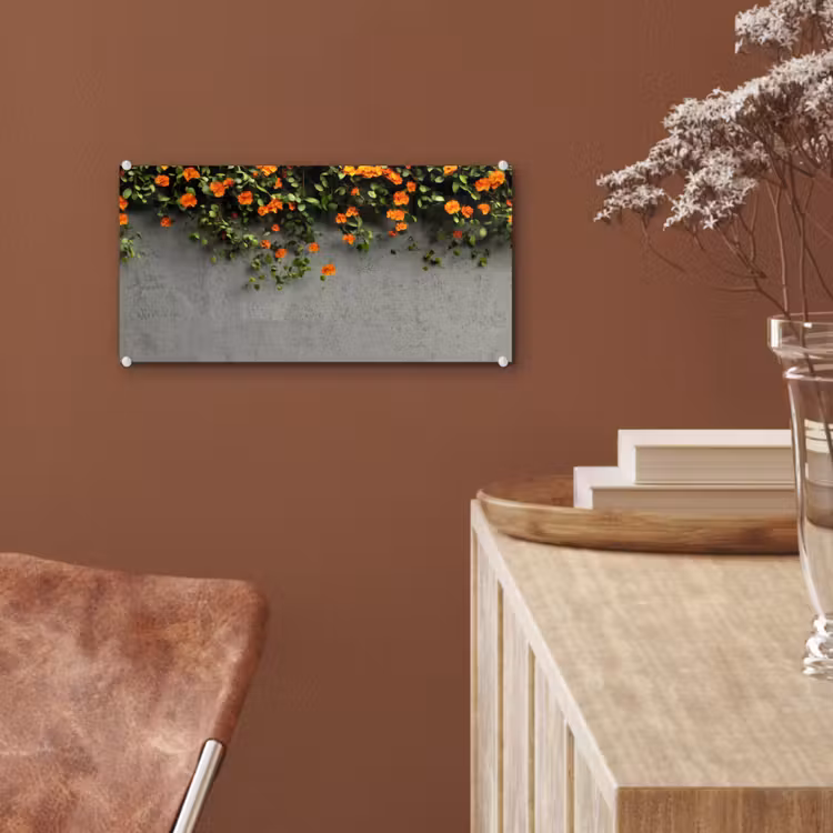 Glas schilderij - Bloemen - Muur - Oranje — 6