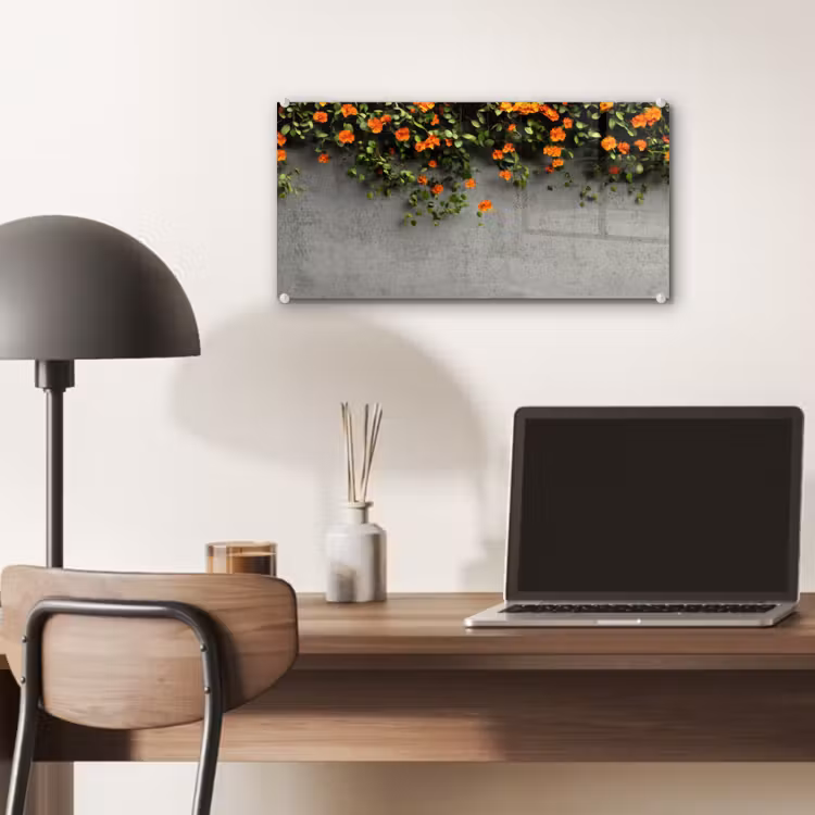 Glas schilderij - Bloemen - Muur - Oranje — 7