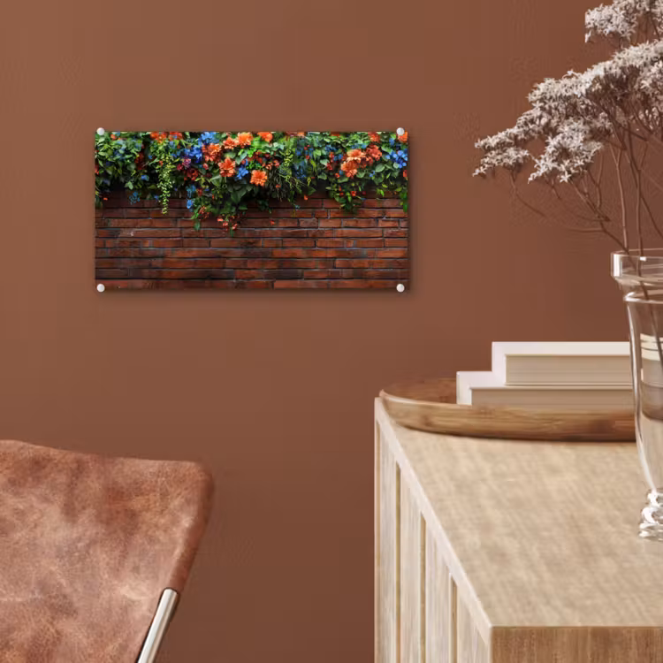 Glas schilderij - Bloemen - Muur - Groen - Oranje — 6