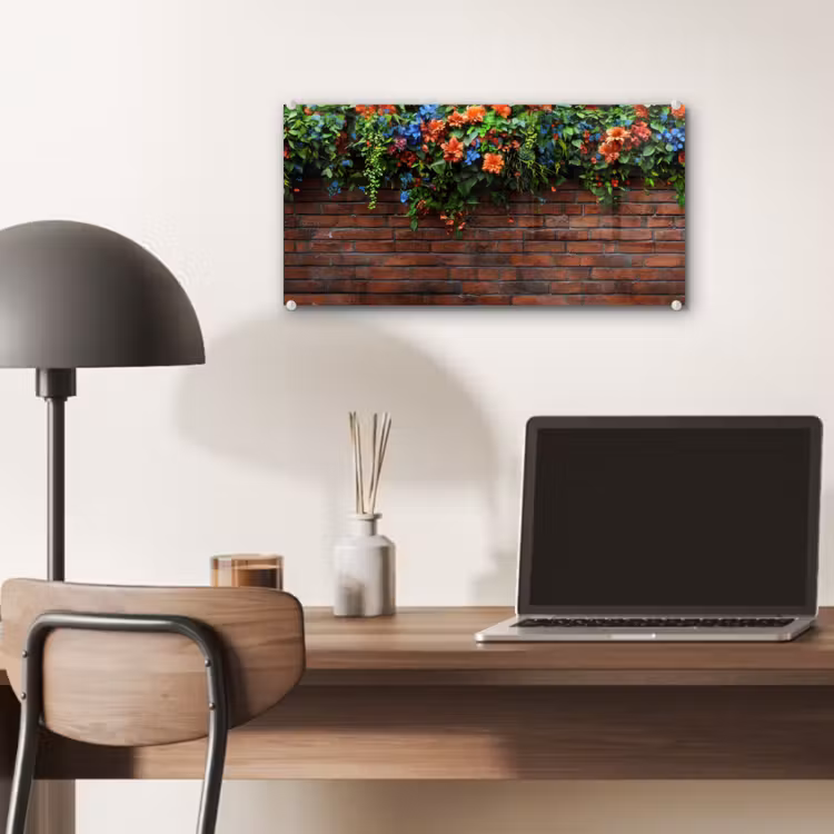 Glas schilderij - Bloemen - Muur - Groen - Oranje — 7