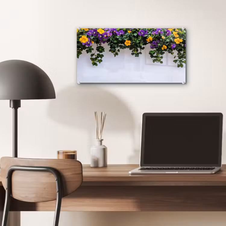 Glas schilderij - Bloemen - Muur - Geel - Paars — 7