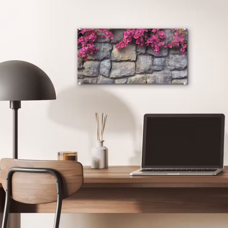 Glas schilderij - Bougainvillea - Stenen Muur - Roze — 7