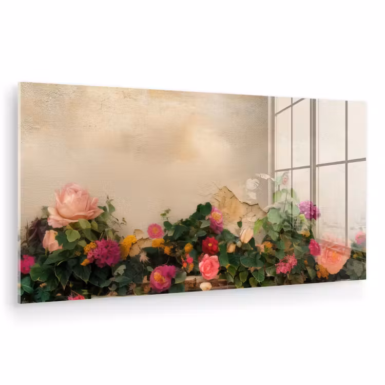 Glas schilderij - Rozen - Muur - Vintage — 1