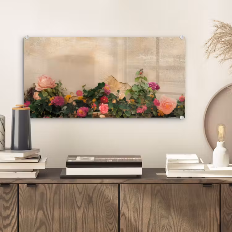 Glas schilderij - Rozen - Muur - Vintage — 2