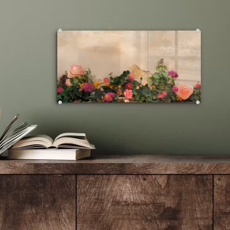 Glas schilderij - Rozen - Muur - Vintage — 4