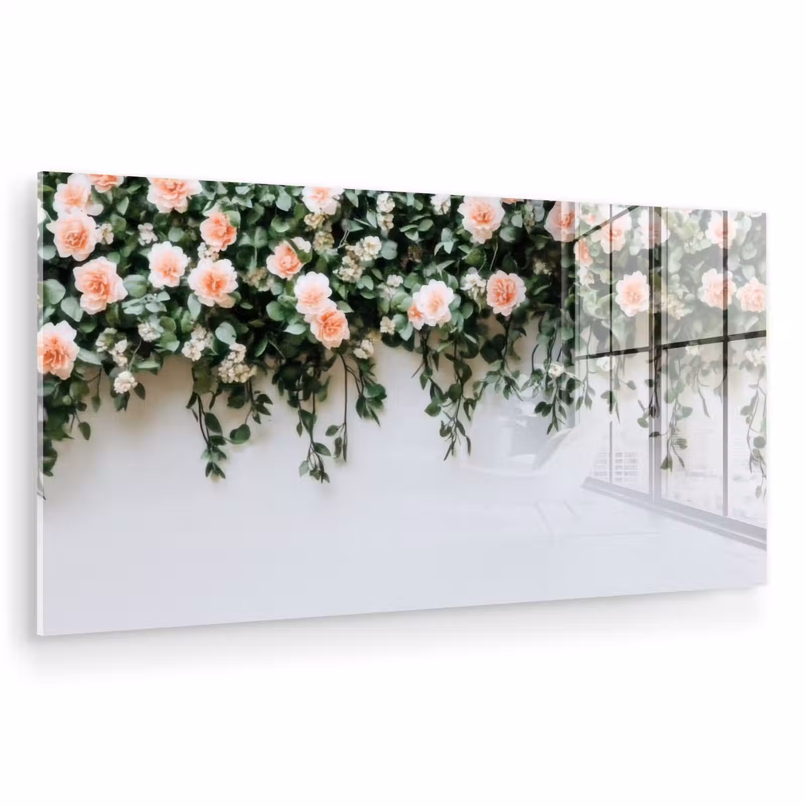 Glas schilderij - Bloemen - Muur - Rozen - Groen — 1