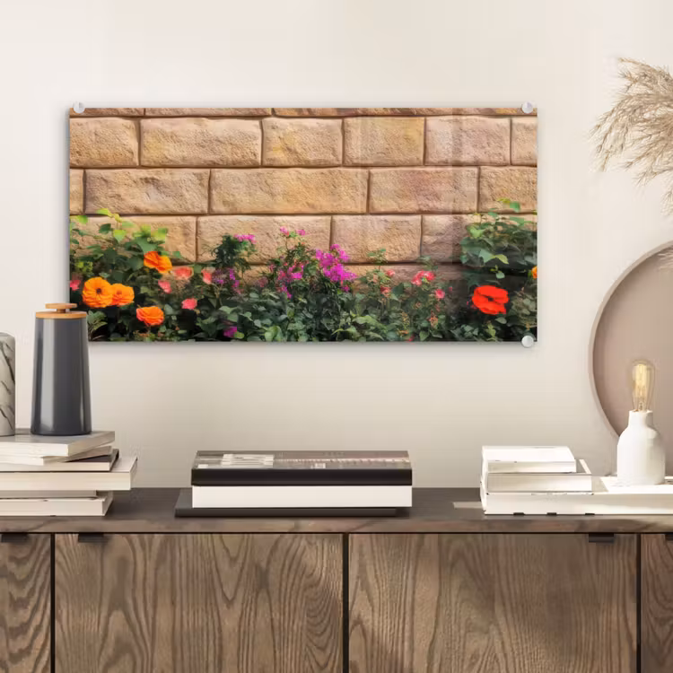 Glas schilderij - Bloemen - Bakstenen - Kleurrijk — 2