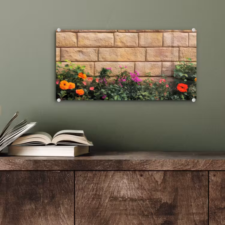 Glas schilderij - Bloemen - Bakstenen - Kleurrijk — 4