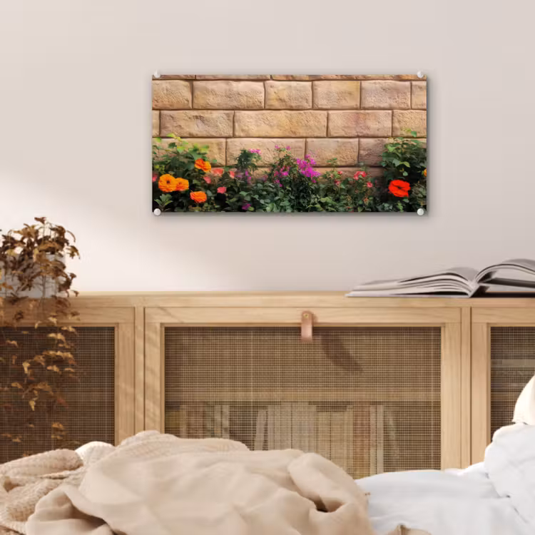 Glas schilderij - Bloemen - Bakstenen - Kleurrijk — 5