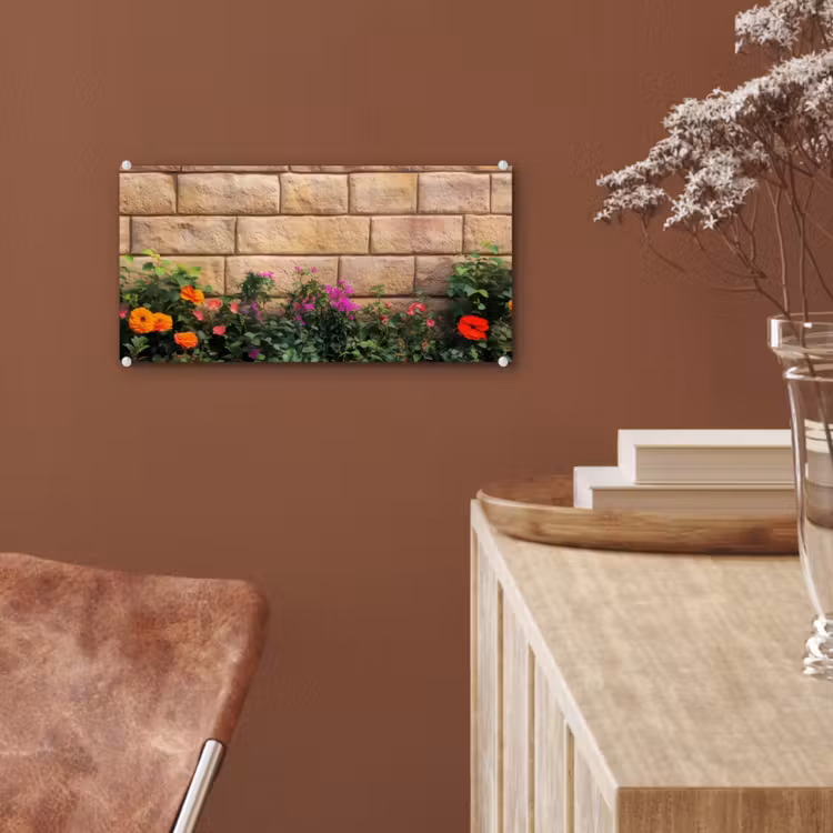 Glas schilderij - Bloemen - Bakstenen - Kleurrijk — 6