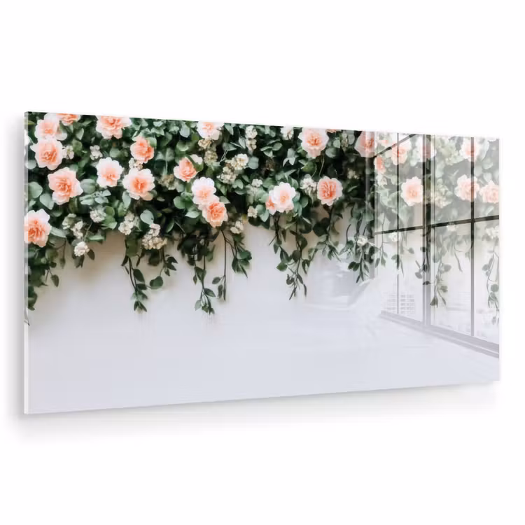 Glas schilderij - Bloemen - Muur - Rozen - Groen — 1
