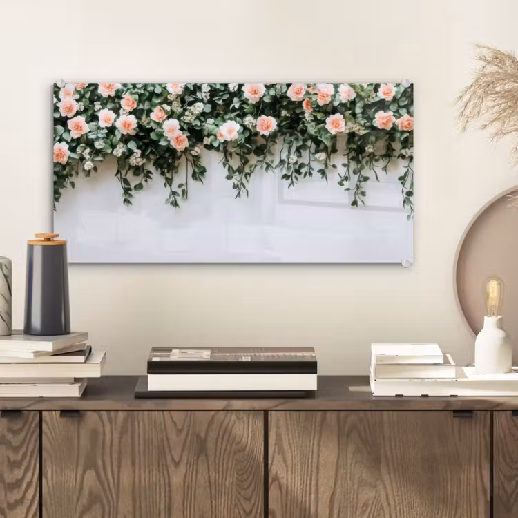 Glas schilderij - Bloemen - Muur - Rozen - Groen — 2