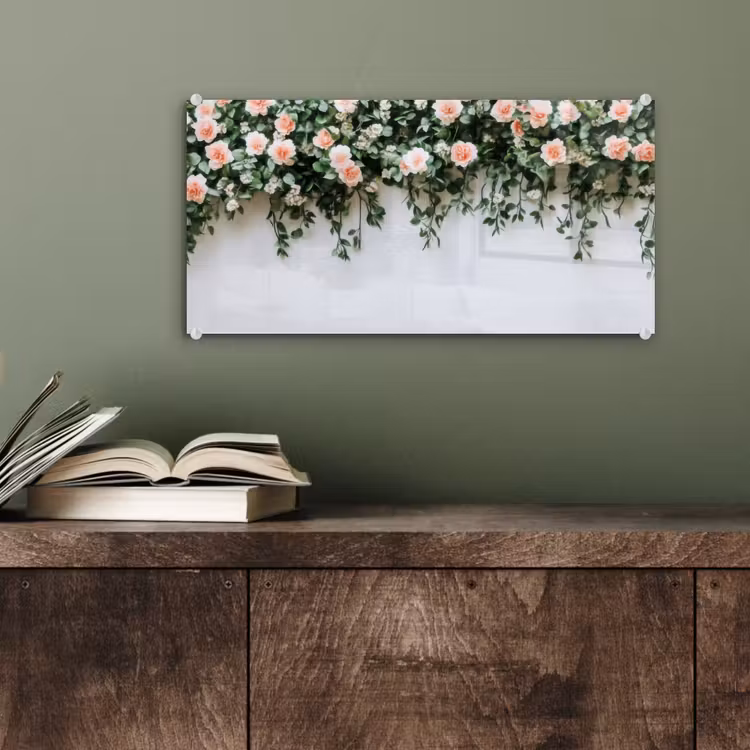 Glas schilderij - Bloemen - Muur - Rozen - Groen — 4