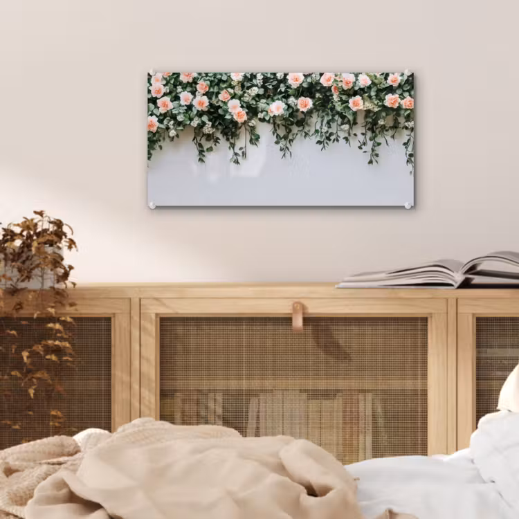 Glas schilderij - Bloemen - Muur - Rozen - Groen — 5
