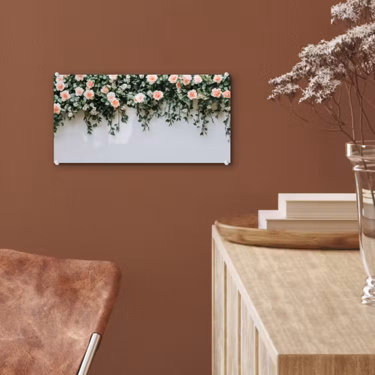 Glas schilderij - Bloemen - Muur - Rozen - Groen — 6