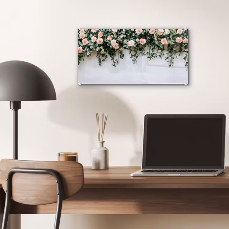 Glas schilderij - Bloemen - Muur - Rozen - Groen — 7
