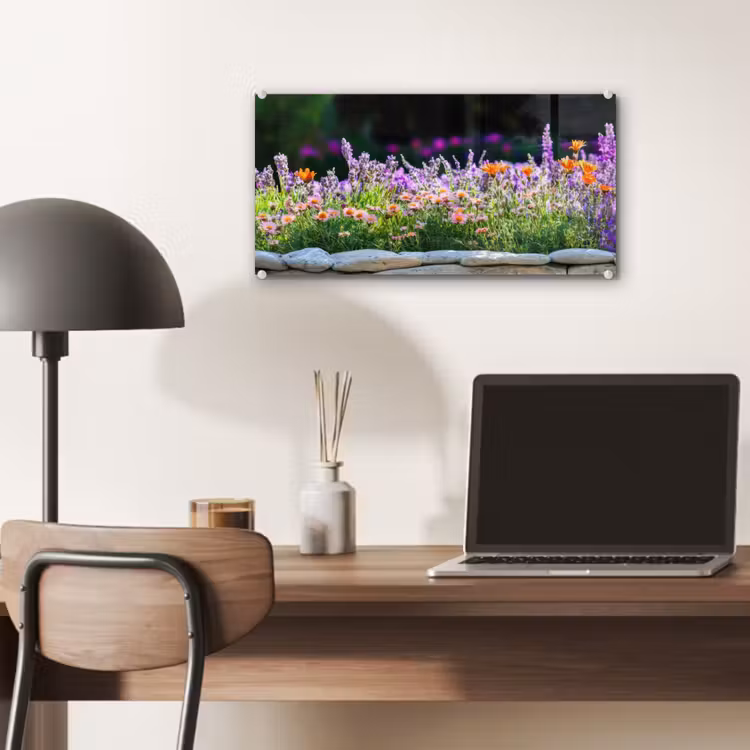 Glas schilderij - Bloemen - Steenrand - Kleurrijk — 7