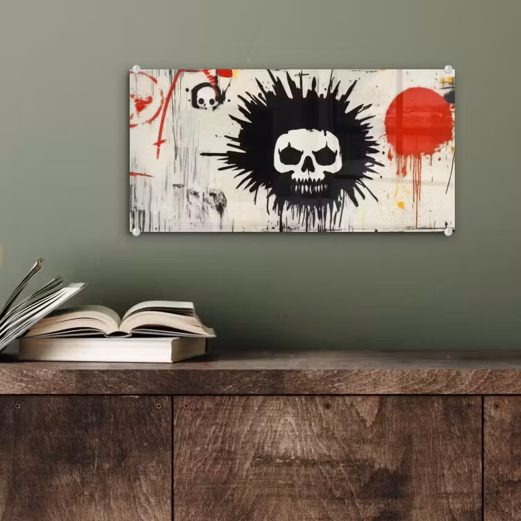 Glas schilderij - Graffiti - Schedel - Abstract - Rood — 4