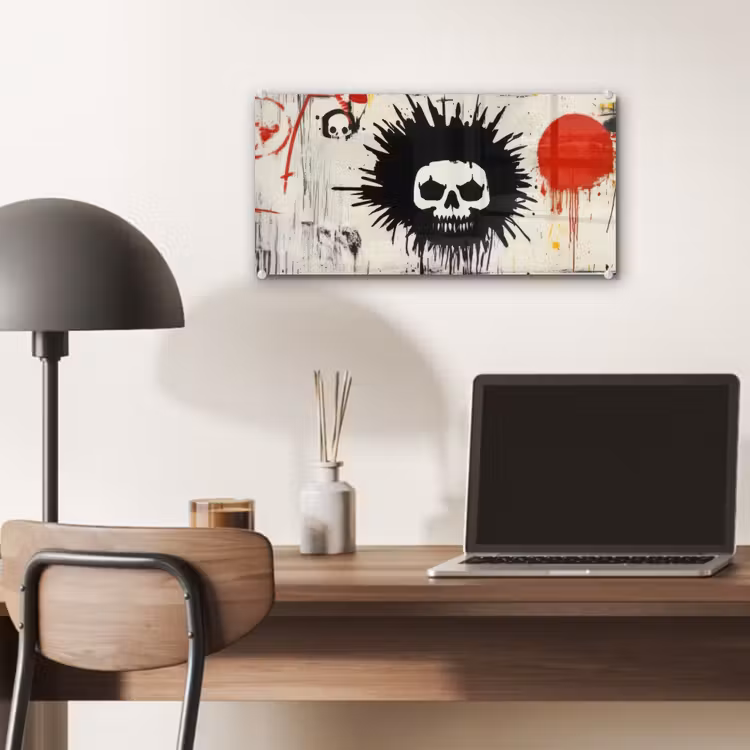 Glas schilderij - Graffiti - Schedel - Abstract - Rood — 7