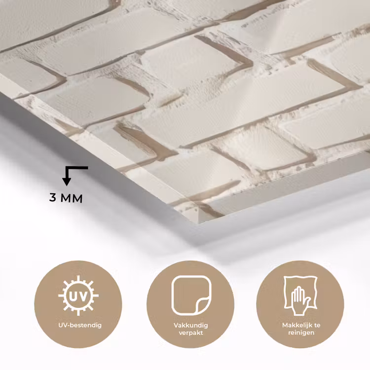 Glas schilderij - Bakstenen - Muur - Licht - Wit — 3