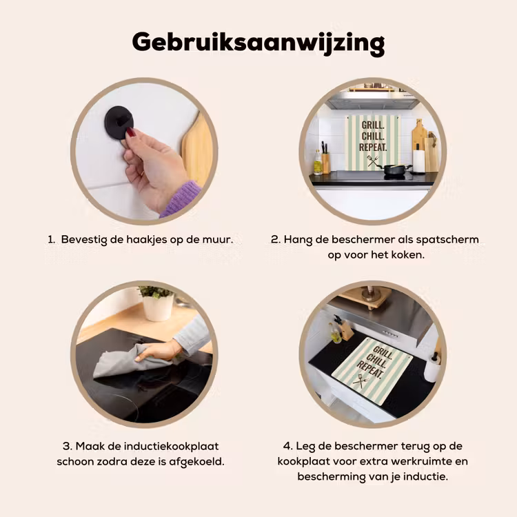 Inductie beschermer en spatscherm (2in1) - Quote - Strepen - Grill — 6