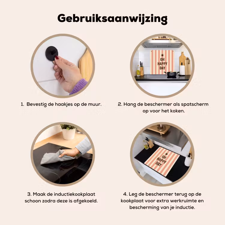 Inductie beschermer en spatscherm (2in1) - Quote - Zomer - Strepen — 6