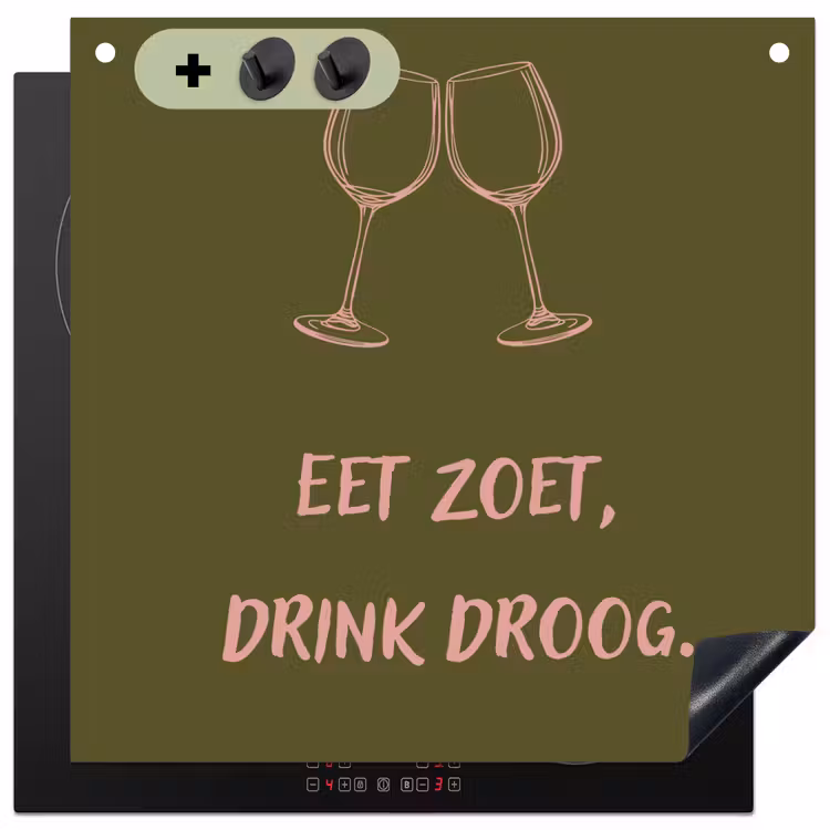 Inductie beschermer en spatscherm (2in1) - Roze - Groen - Wijn - Quote — 1
