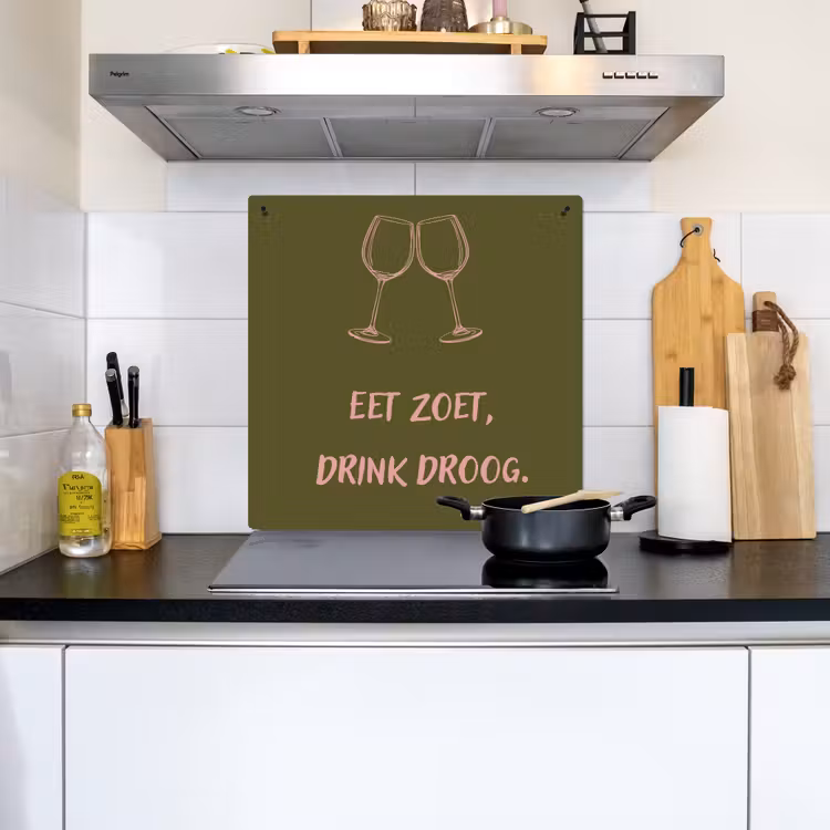 Inductie beschermer en spatscherm (2in1) - Roze - Groen - Wijn - Quote — 2