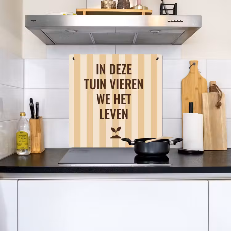 Inductie beschermer en spatscherm (2in1) - Tuin - Quote - Strepen - Zomer — 2