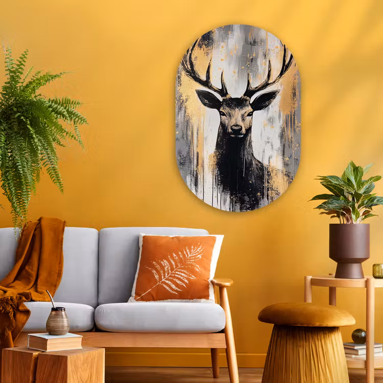 Muurovaal Glas – Abstract - Hert - Gewei - Goud — 3