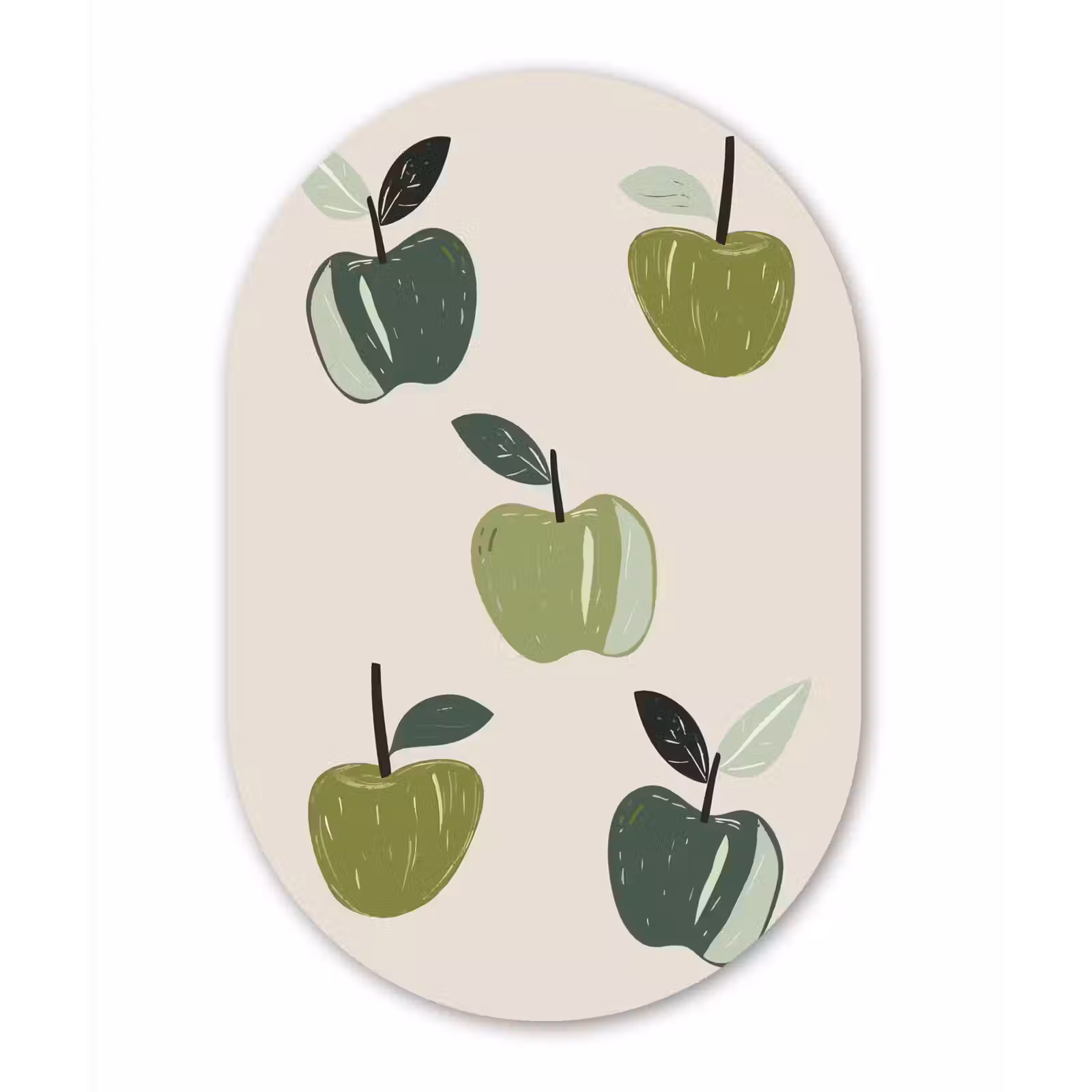 Muurovaal Glas – Appels - Groen - Illustratie - Bladeren — 1