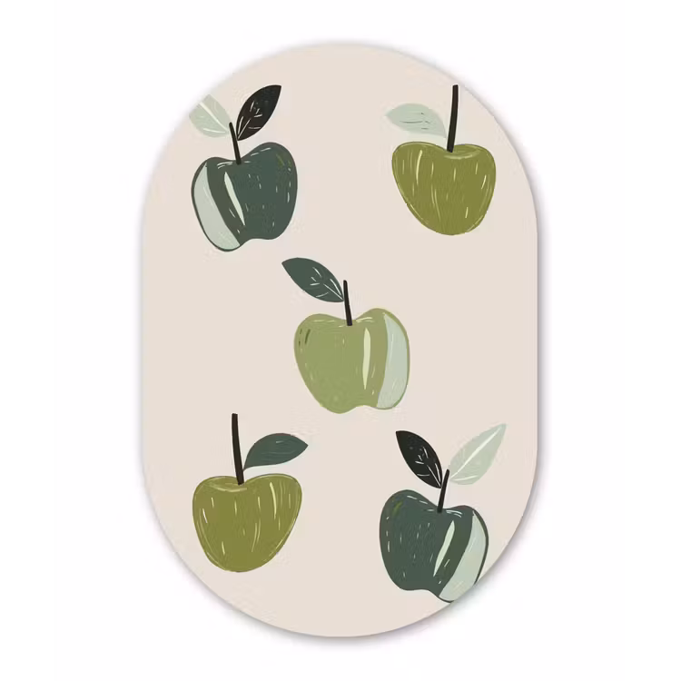 Muurovaal Glas – Appels - Groen - Illustratie - Bladeren — 1