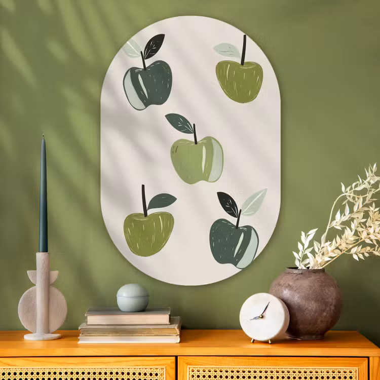 Muurovaal Glas – Appels - Groen - Illustratie - Bladeren — 2