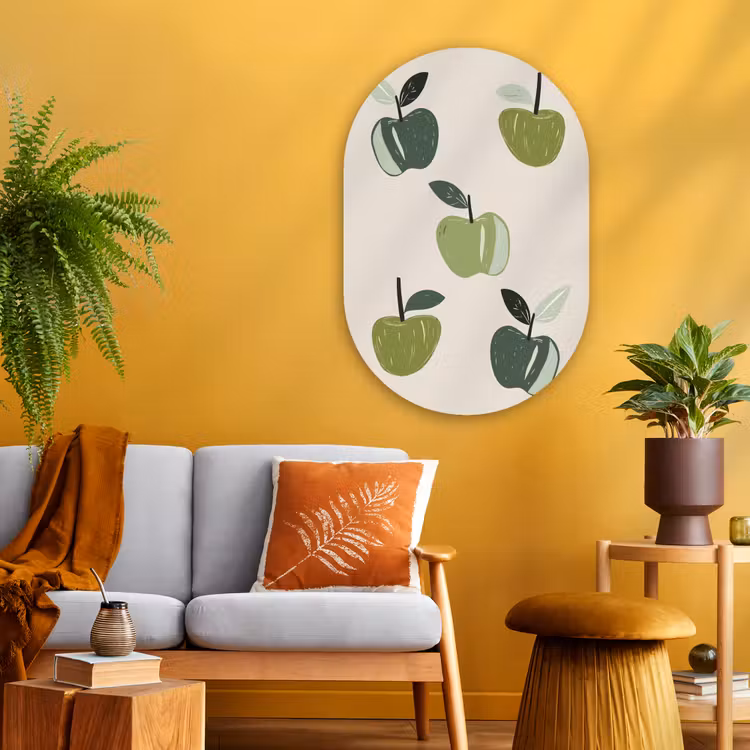 Muurovaal Glas – Appels - Groen - Illustratie - Bladeren — 3