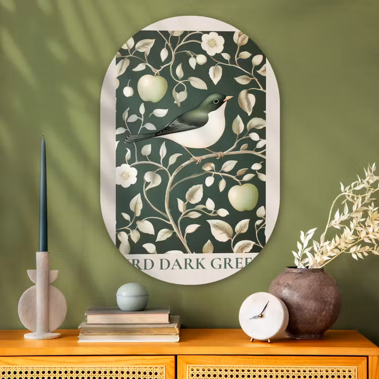 Muurovaal Glas – Groen - Vogel - Bloemen — 2