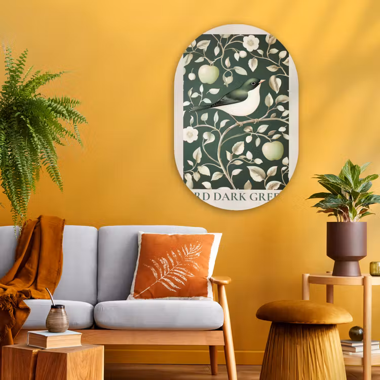 Muurovaal Glas – Groen - Vogel - Bloemen — 3