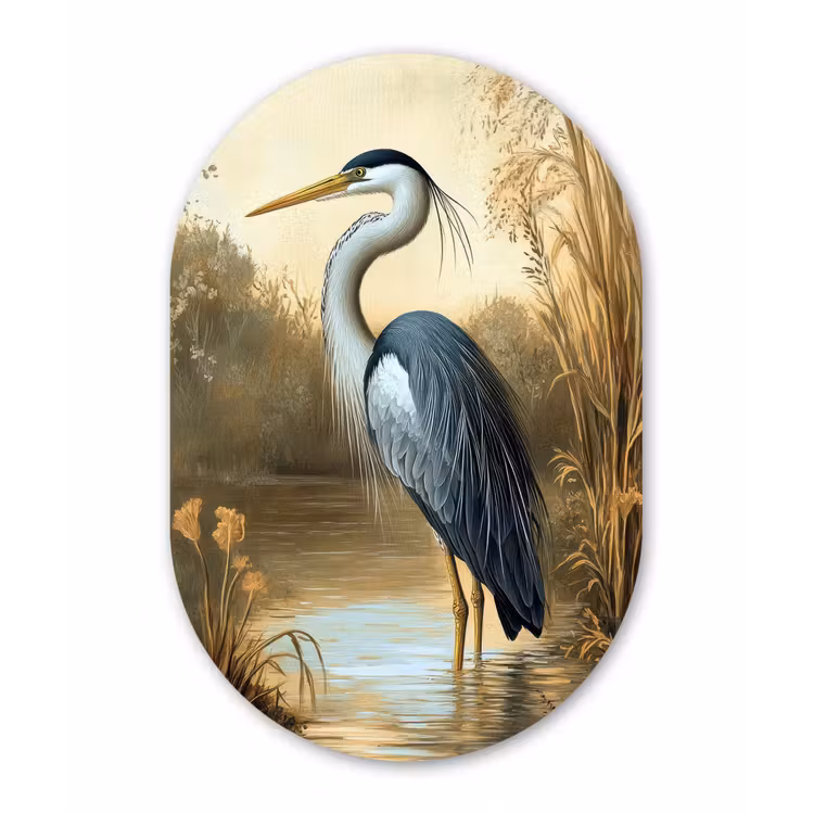Muurovaal Glas – Reiger - Water - Planten — 1