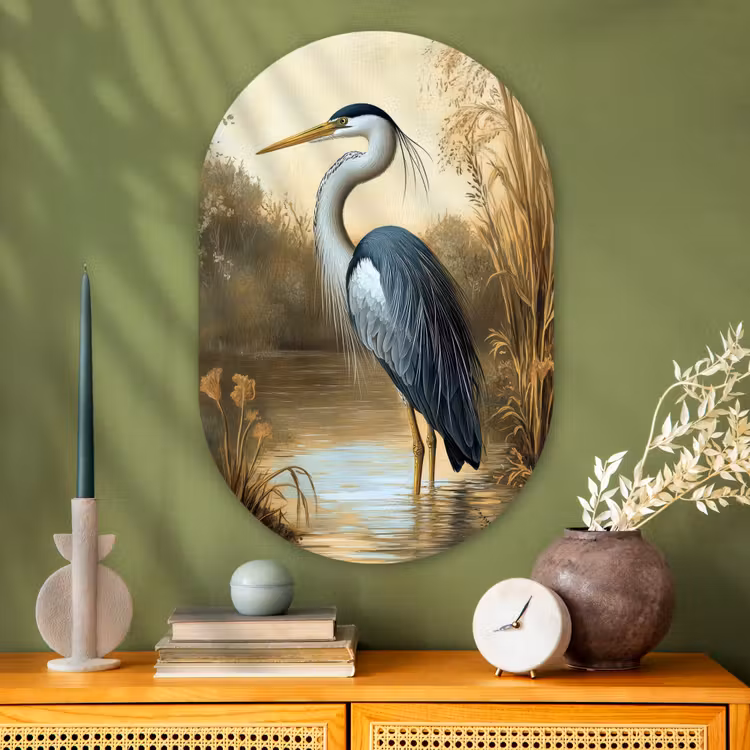 Muurovaal Glas – Reiger - Water - Planten — 2