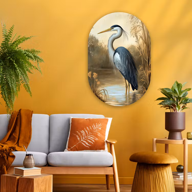 Muurovaal Glas – Reiger - Water - Planten — 3