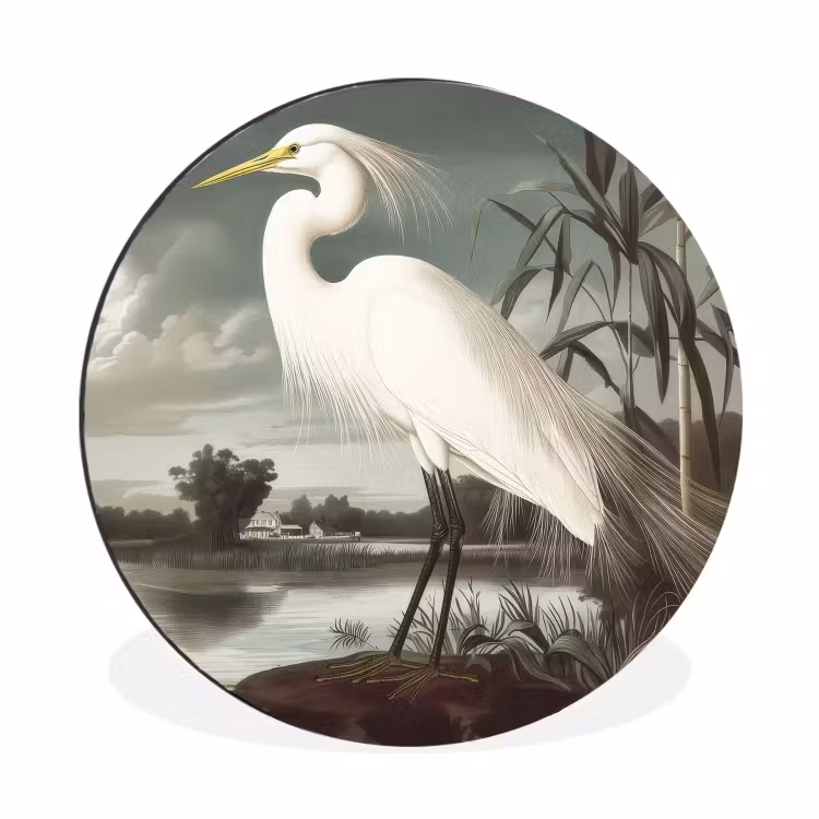 Wandcirkel - aluminium - Reiger - Planten - Wolken - Wit — 1