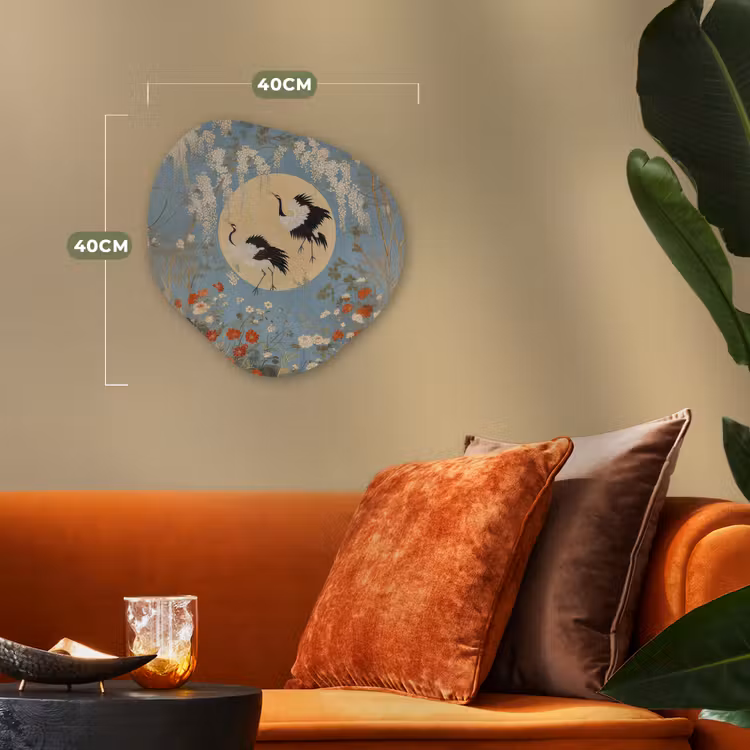 Organisch schilderij – Kraanvogels - Maan - Bloemen - Blauw — 4