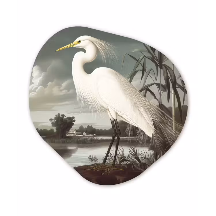 Organisch schilderij – Reiger - Planten - Wolken - Wit — 1